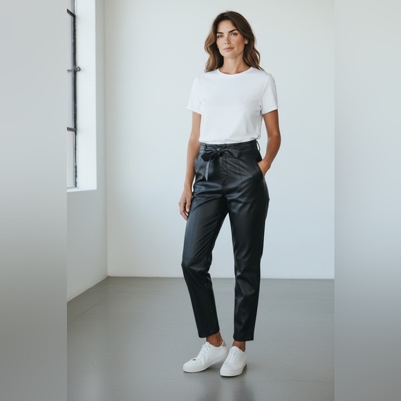 Babaton Pants - (51)Babaton Aritzia Black Pleather Paper Bag waist with belt, pockets.